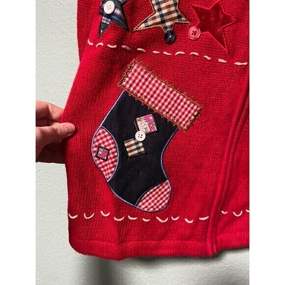 Vintage Basic Editions Women's‎ Red Snowman Santa Claus Zip Up Sweater Small - Picture 4 of 11